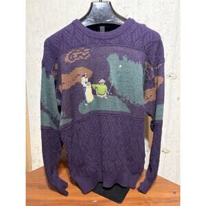 Vintage 90s Buckingham Sweater Large AOP Golf Scene Crewneck Embroidered